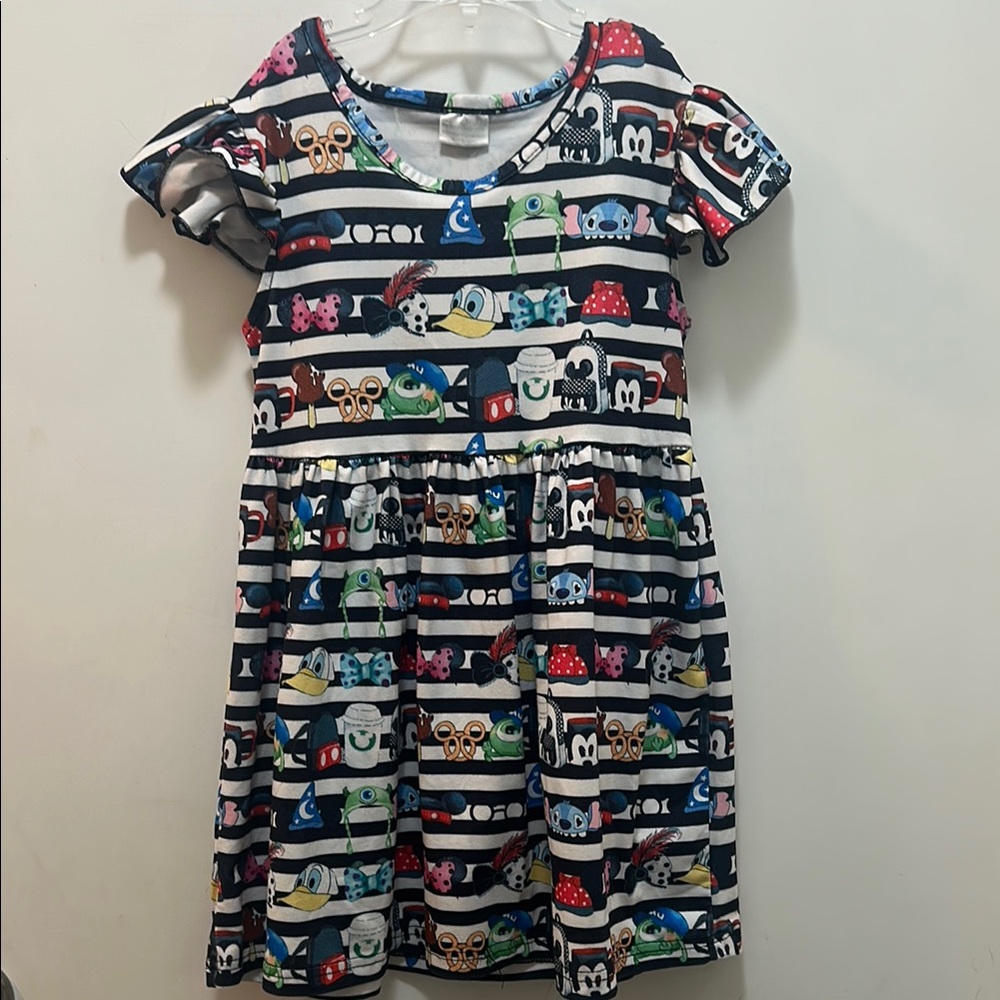 Disney Kids Dress - Assortment of Disney Hats on Black & White Stripe background